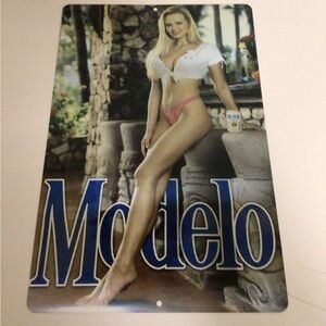 modelo beer girl model metal tin sign